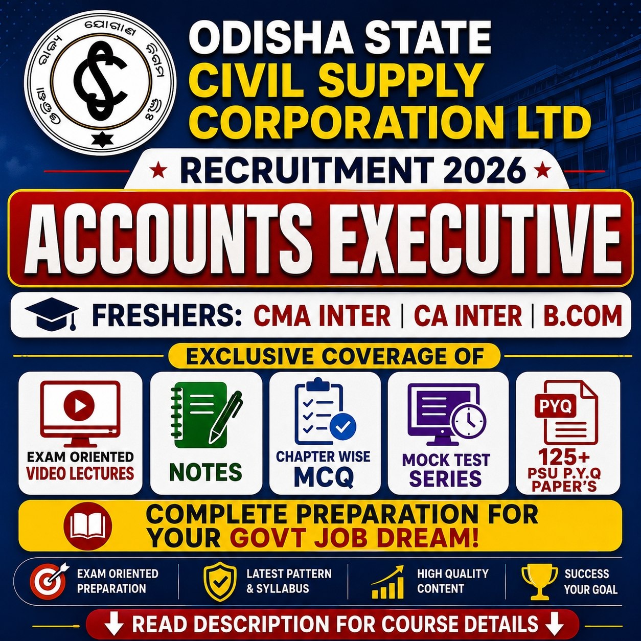 OSCSC Accounts Executive 2026 Complete Course Video Lectures Notes MCQS Mock Tests 120 PYQS