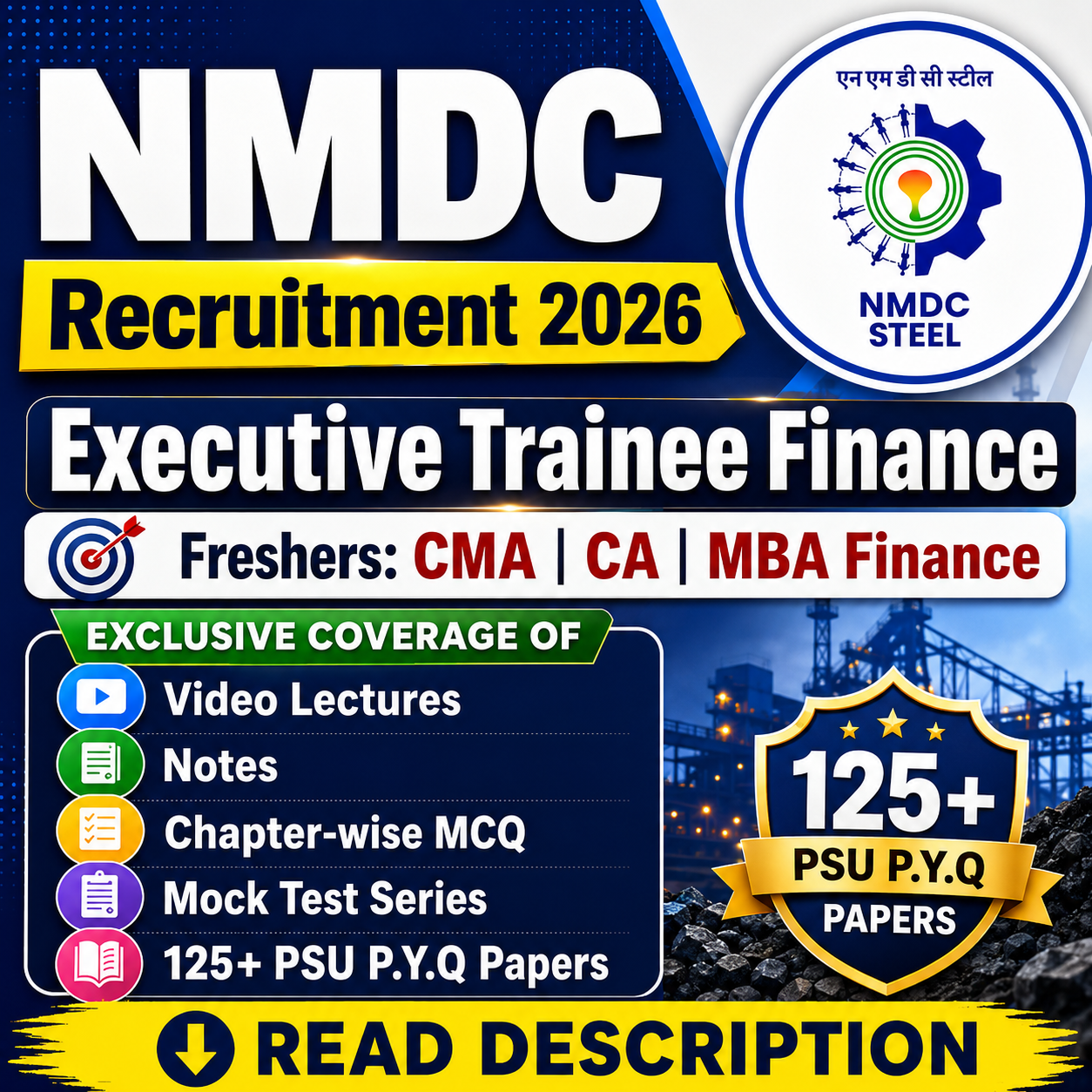 NMDC Steel Executive Trainee Finance Chapter Wise MCQ Notes Psu Previous Year Question Paper E Book 2026