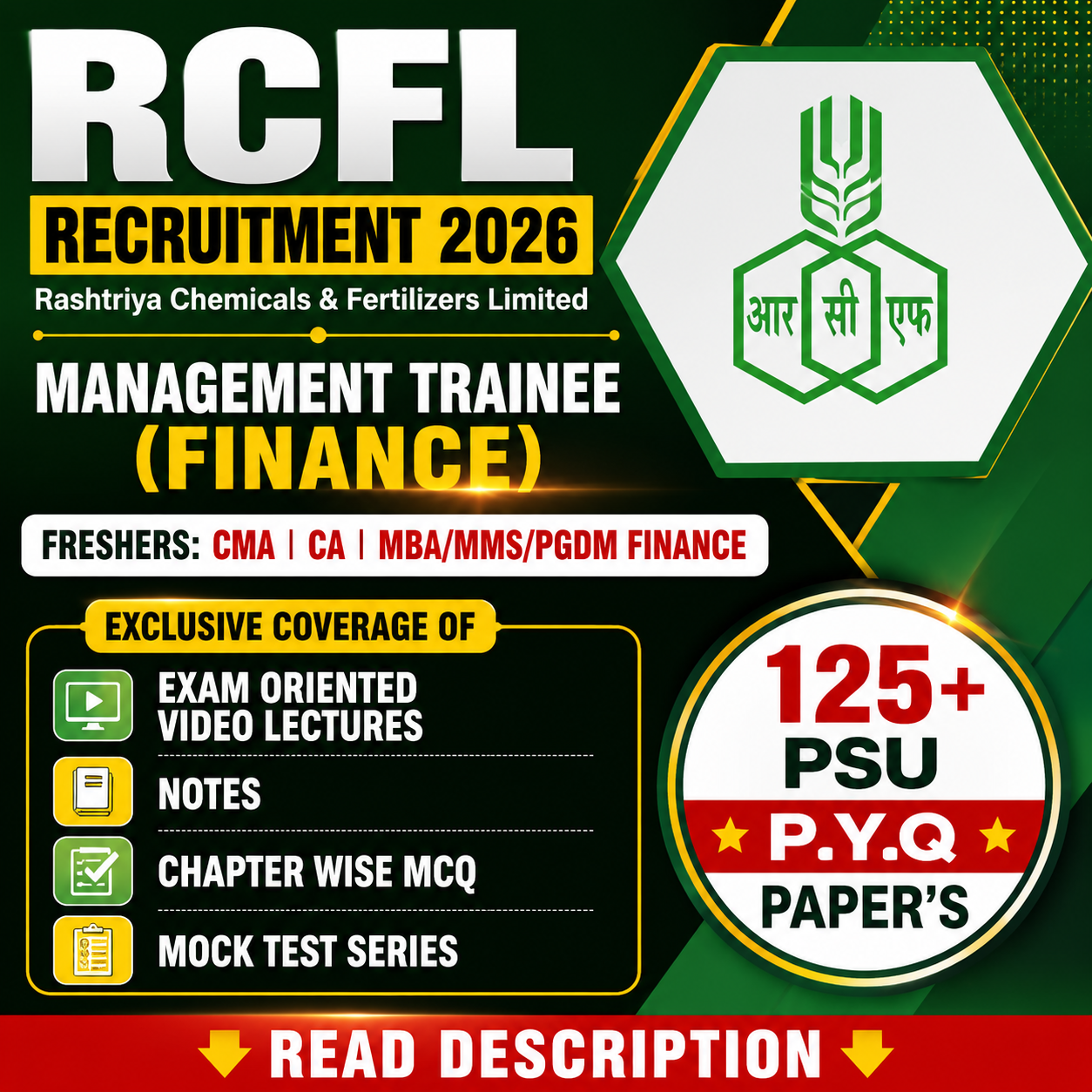 RCFL Management Trainee Finance Chapter Wise MCQ Psu Previous Year Question Paper E Book 2026
